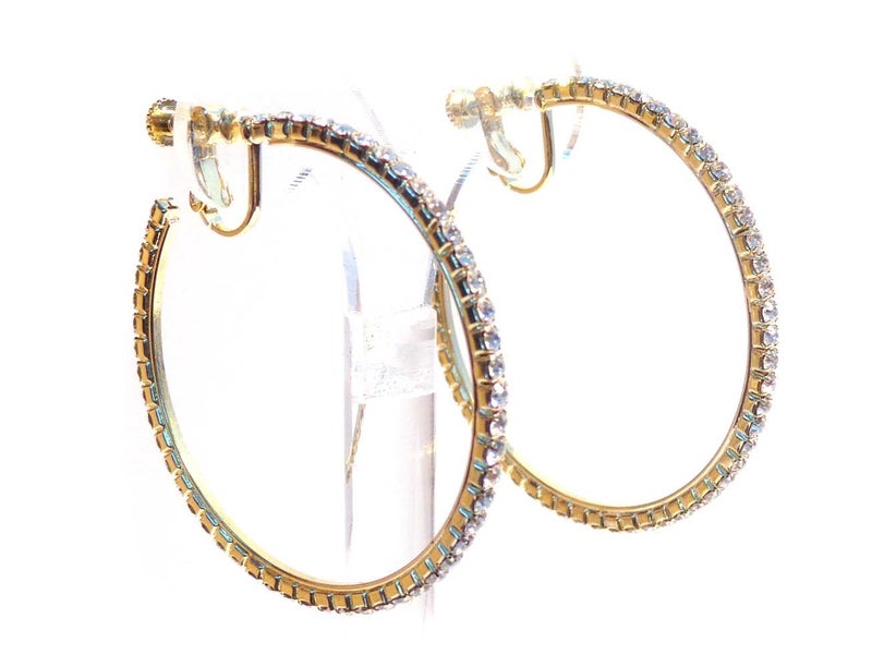 Divas Diggables Clip-on Earrings Gold Tone Crystal Hoop Earrings 2 Inch Clip Hoop Earrings for Non Pierced Ears - Image 3